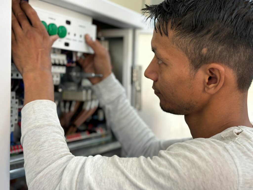 electrical panel with circuit breaker and certification documents