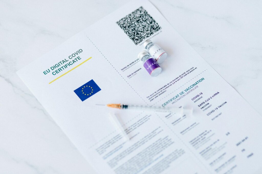 organized electrical certification documents and ID cards on a desk